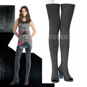 MISSONI BOOTS GLITTERED RIBBED KNIT OPEN TOE THIGH HIGH sz IT 40 US 10